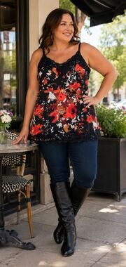 New Lane Bryant 18 20W Lace Floral Longline Camisole Tunic Top Plus Size